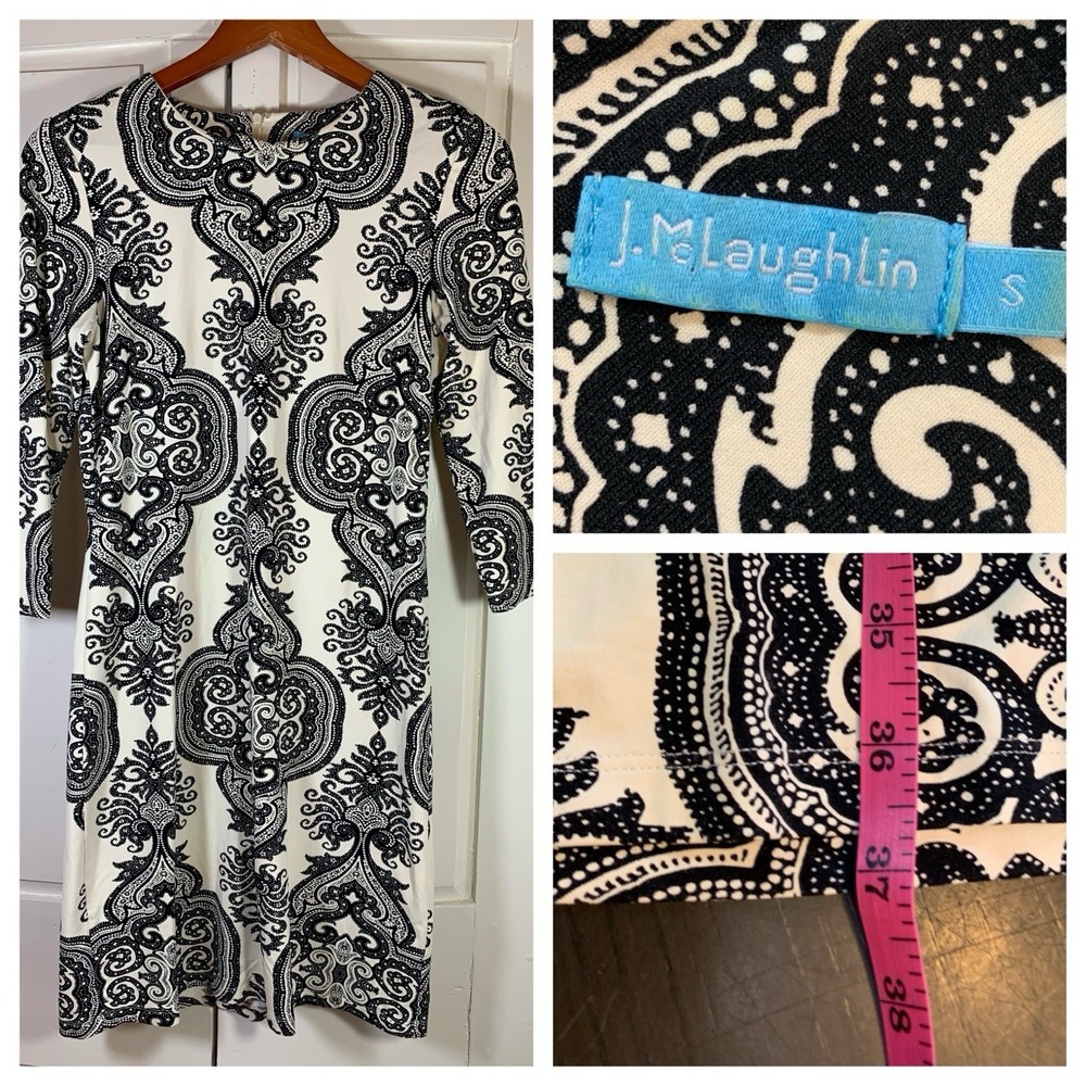 J McLaughlin Catalina Cloth Dress Women Small Print Stretch Preppy Wedding Guest